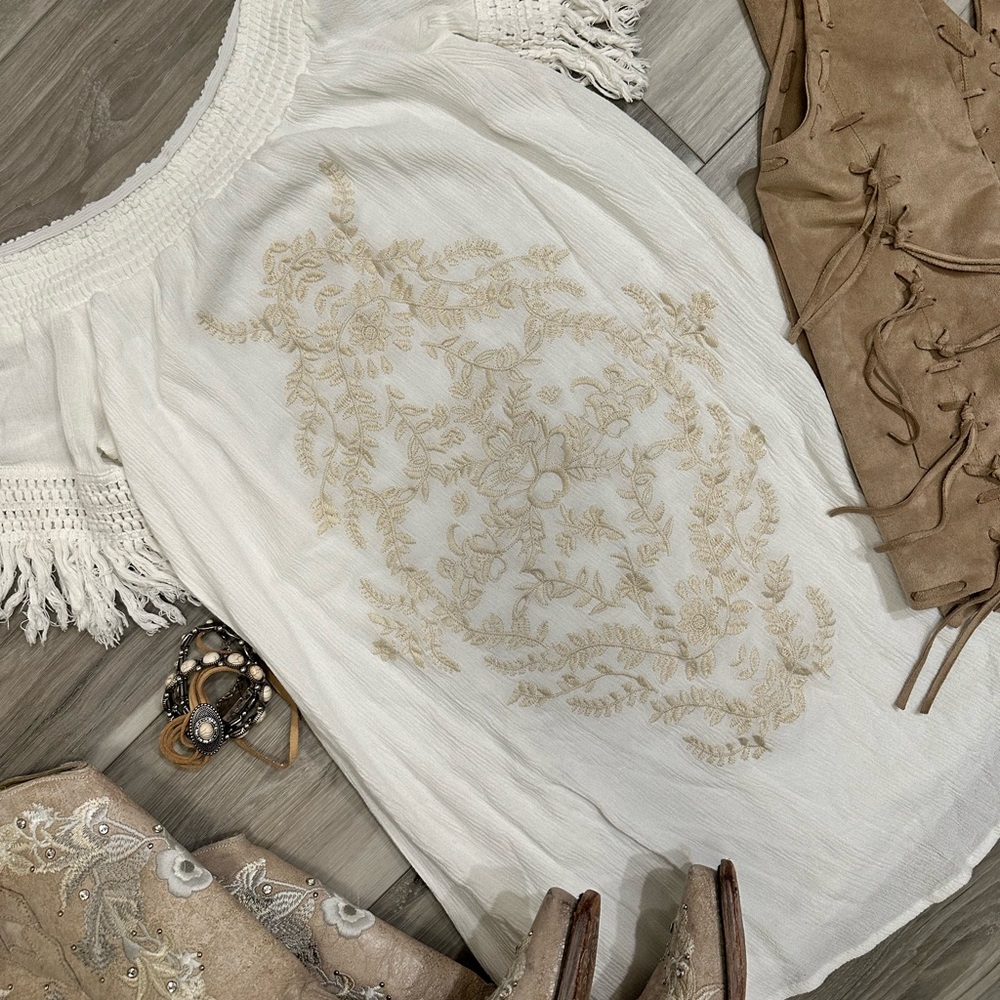 Boho Off The Shoulder White Embroidered Dress